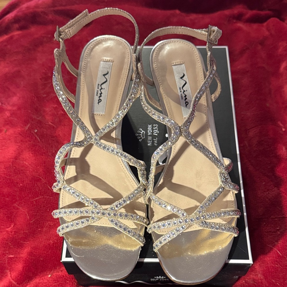 Nina Women's Glittering Silver 2 inch Wedge Heels